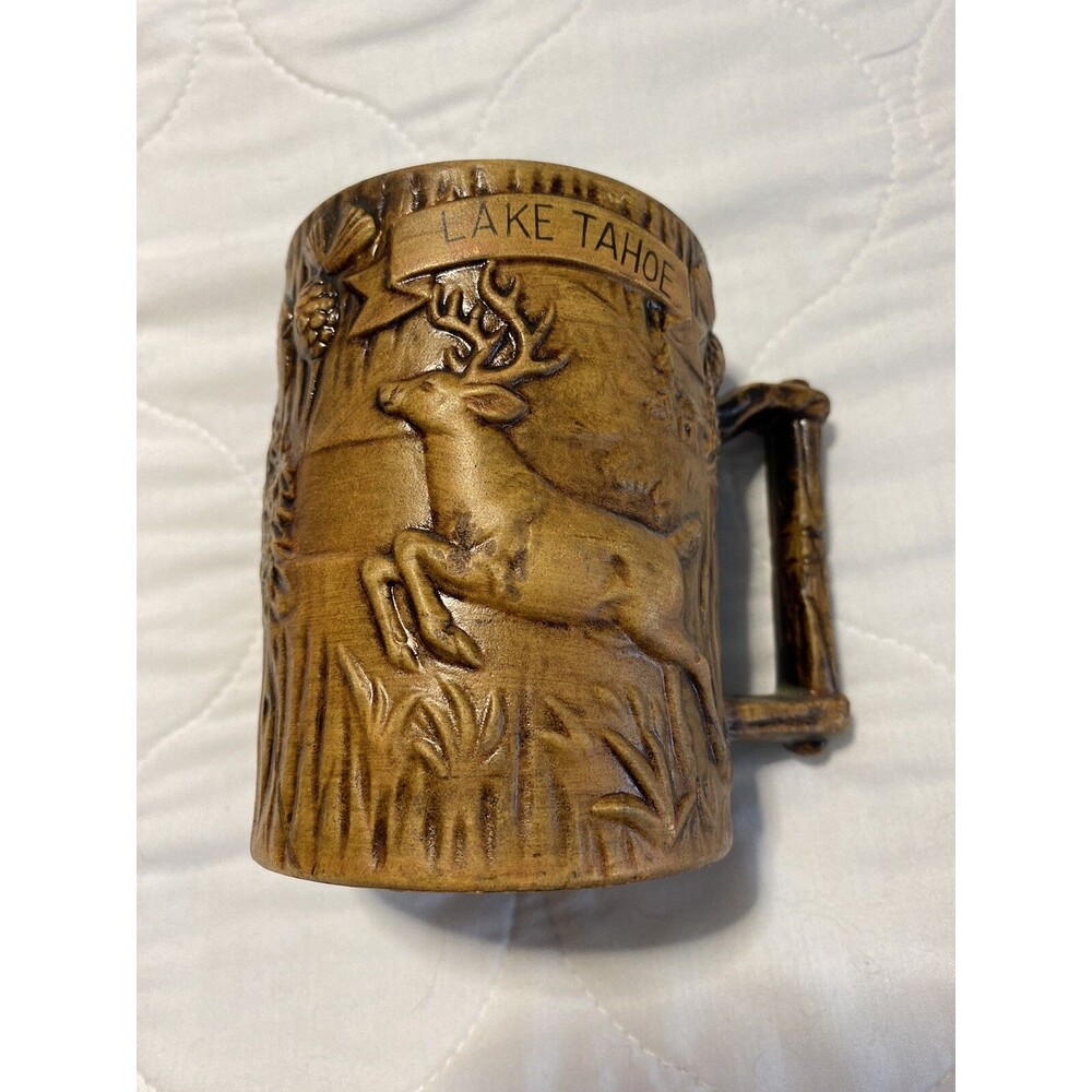 Souvenir Coffee Mug Cup Treasure Craft Ceramic Tree Trunk Lake Tahoe Vintage